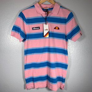 NEW Ellesse Marono Pink Blue Striped Polo